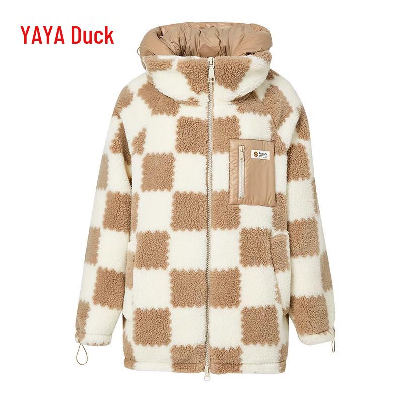 

Женский пуховик средней длины с капюшоном и отделкой из искусственной овчины S