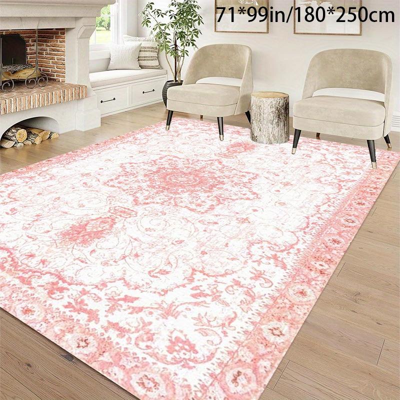 

A Vintage Classic Floral Pattern Area Rug in Pink Velvet, Perfect for Halloween And Christmas Decorations, Soft And Machine Wash 60x90cm