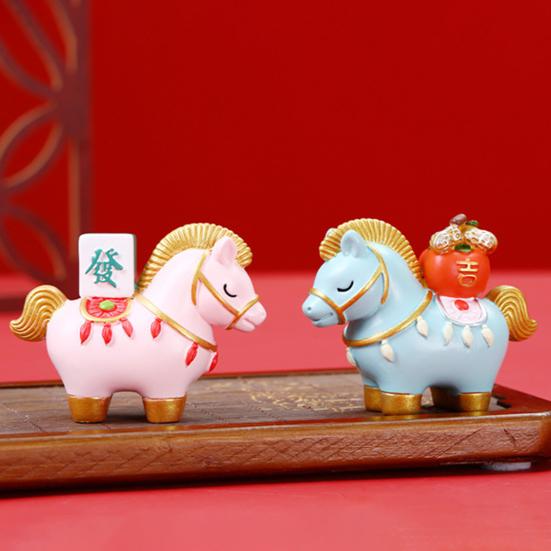 Yousheng Chinese Style Horse Statue Golden Ingot Lucky Bag Persimmon Copper Coin Cartoon Pony Figurine Desktop Feng Shui Decoration Ornament