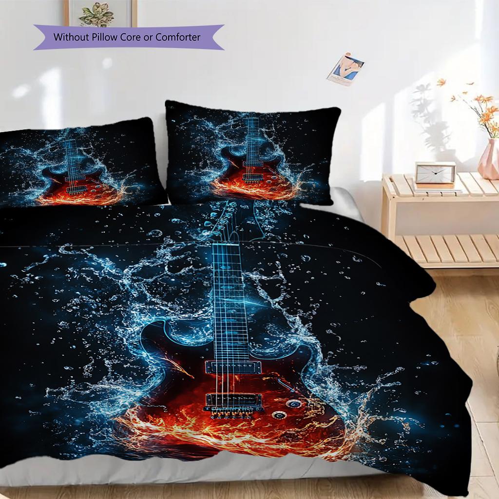 Guitar Pattern Bedding Quilt Set Quilt Cover Pillowcase Home Decoration Birthday Gift (1 * duvet cover + 2 * pillowcase, without core)