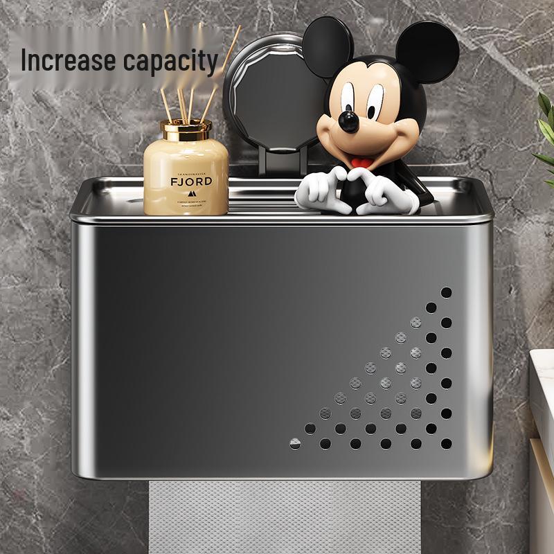Punch-Free Wall-Mounted Waterproof Toilet Paper Holder with Storage Rack