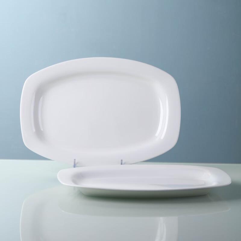 Haoya 12-inch Rectangular Ceramic Deep Fish Plate, White, Set of 2