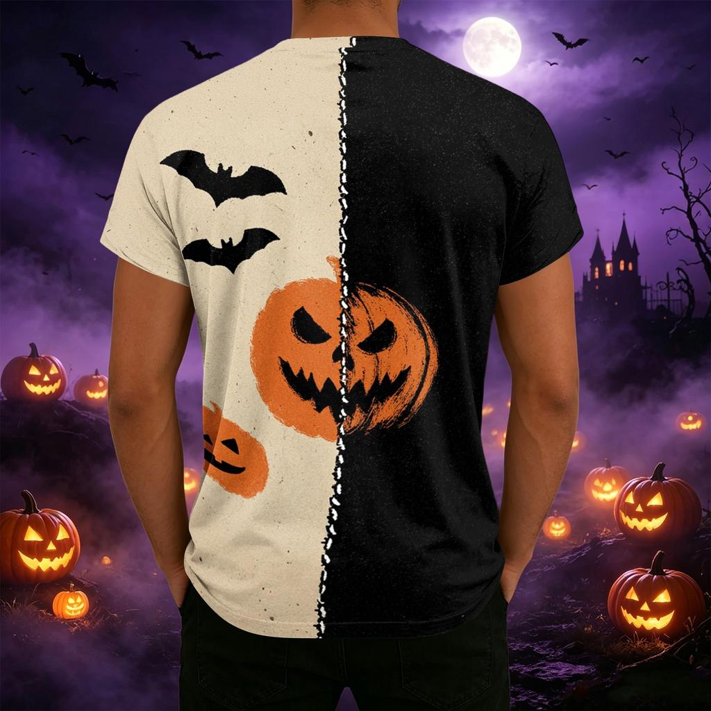 Men's Casual Short Sleeve T-Shirt with Halloween Print Lightweight Breathable Round Neck Top