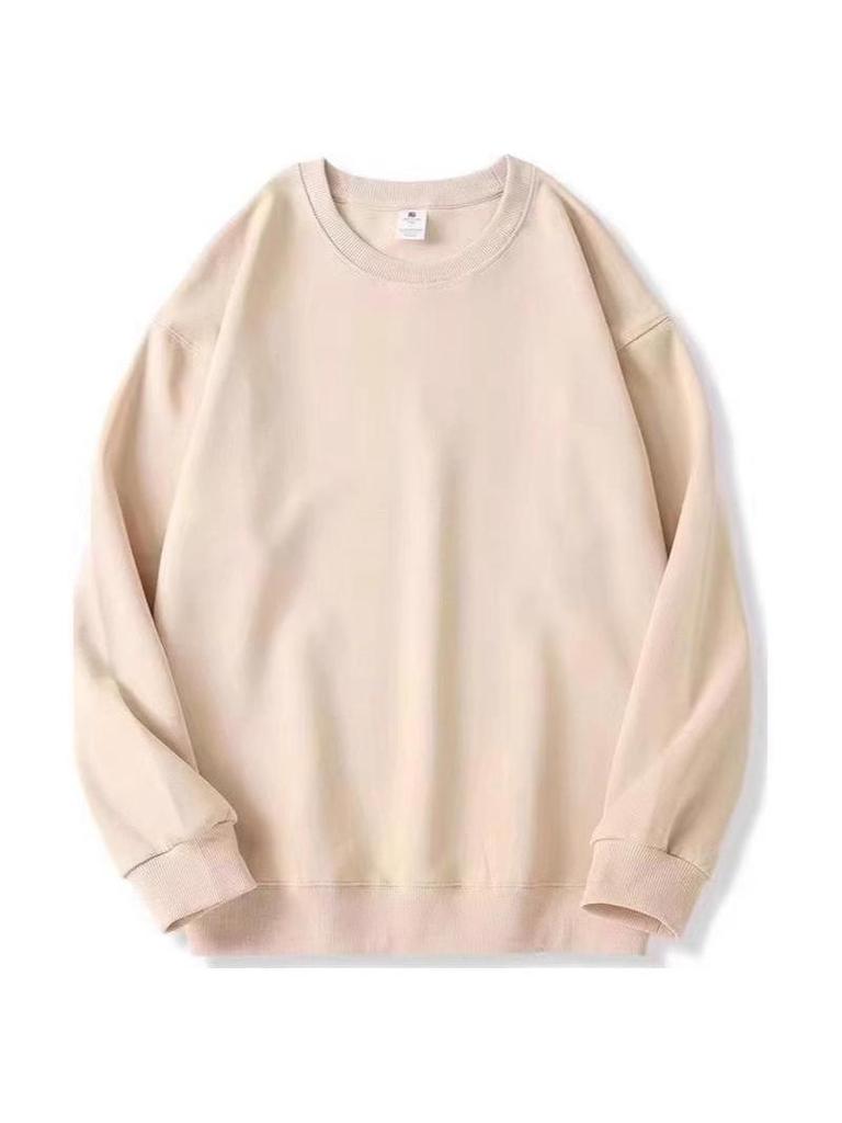 European-American Unisex Pure Cotton Round Neck Sweatshirt - Casual Solid Color, Fall/Winter Long Sleeve Fashion Style