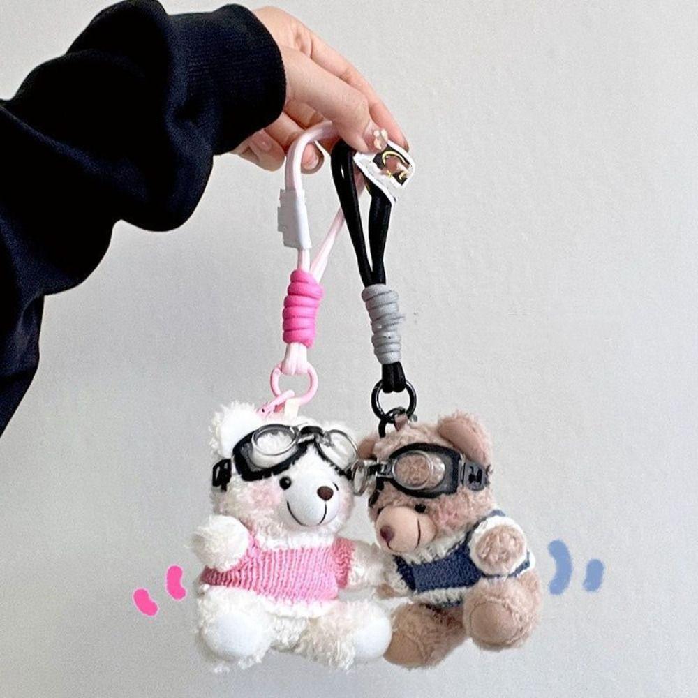 Creative Key Chain Pilot Bear Keychain Stuffed Animal Bag Pendant Plush Key Ring Cartoon Decoration Gift Jewelry