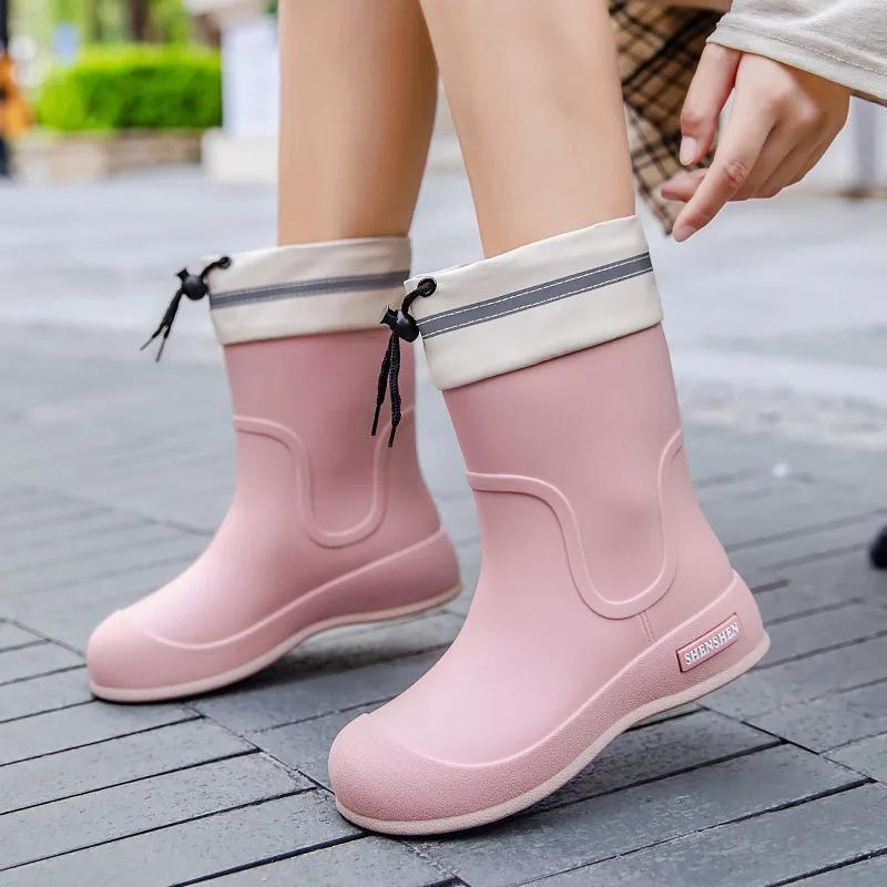 2025 Rain Shoes Women Adult Short Water Shoes Anti-slip Rain Boots Outside Water Thickened Kitchen Work Waterproof Simple