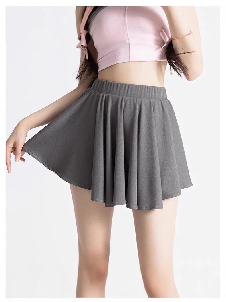 

Women s Summer French Ballet Pleated Midi Skirt - High Waist, A-Line, Anti-Exposure Medium - Premium серый