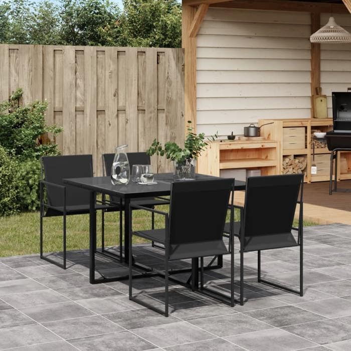 VidaXL Ensemble à manger de jardin 5 pcs noir textilène, ensemble à manger d'extérieur, meuble à manger de jardin, table et 3295118