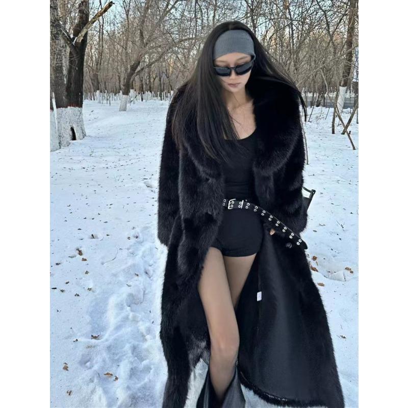 

Зимнее новое темное удлиненное до колена утолщенное теплое меховое пальто из искусственного меха женское XL