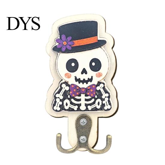 Solid Wood Ornament Hook Halloween Wall Hook, Wooden Crow Mummy Skull Key Holder for Entryway, Festive Hat And Hooks Cute Spooky Coat Rack with Metal