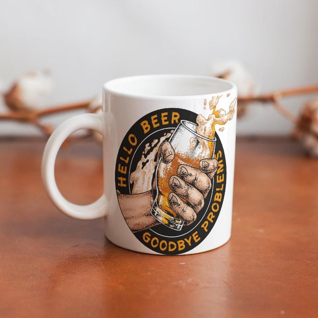 1pc 11oz Double-Sided Printed Ceramic Mug for Beer Fans, Smooth Coffee Cup Gift