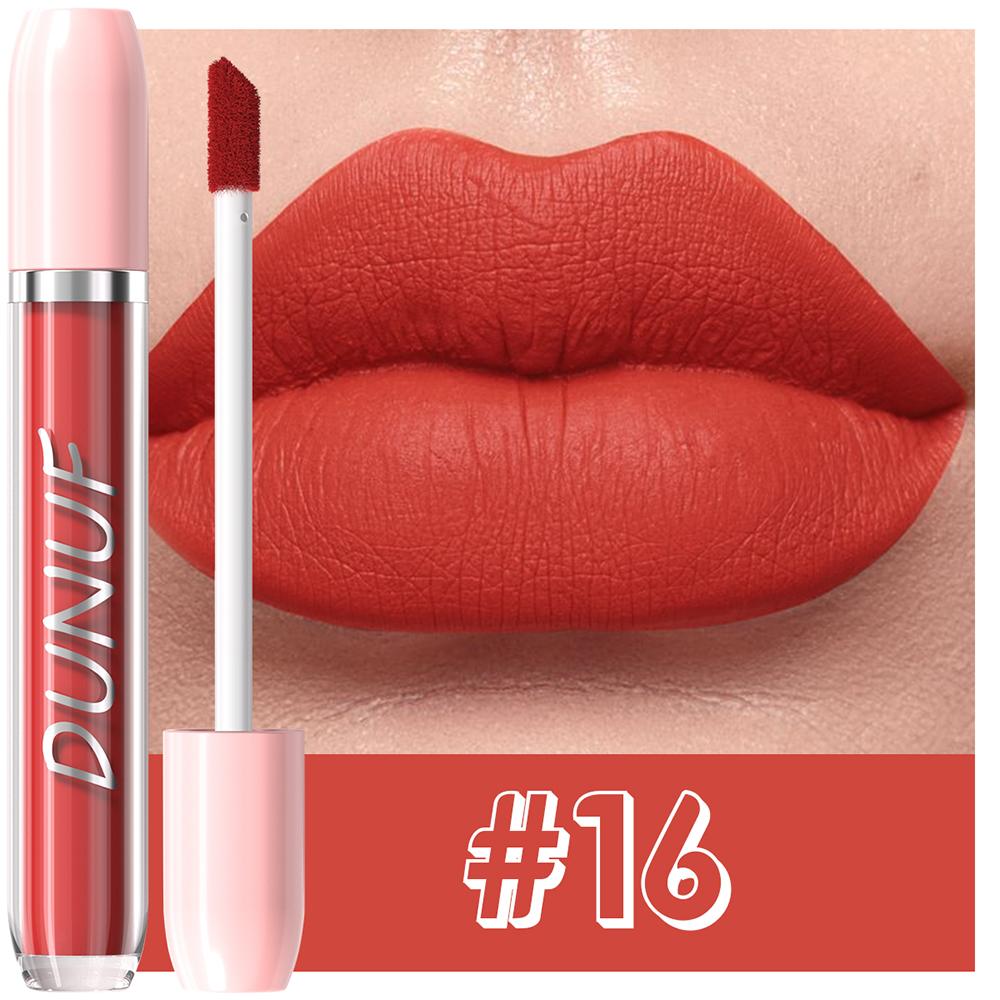 DUNUF Matte Liquid Lipstick Bean Paste Lip Gloss Long Lasting Waterproof Non‑Fading Easy To Apply Sexy Red Lip Glaze