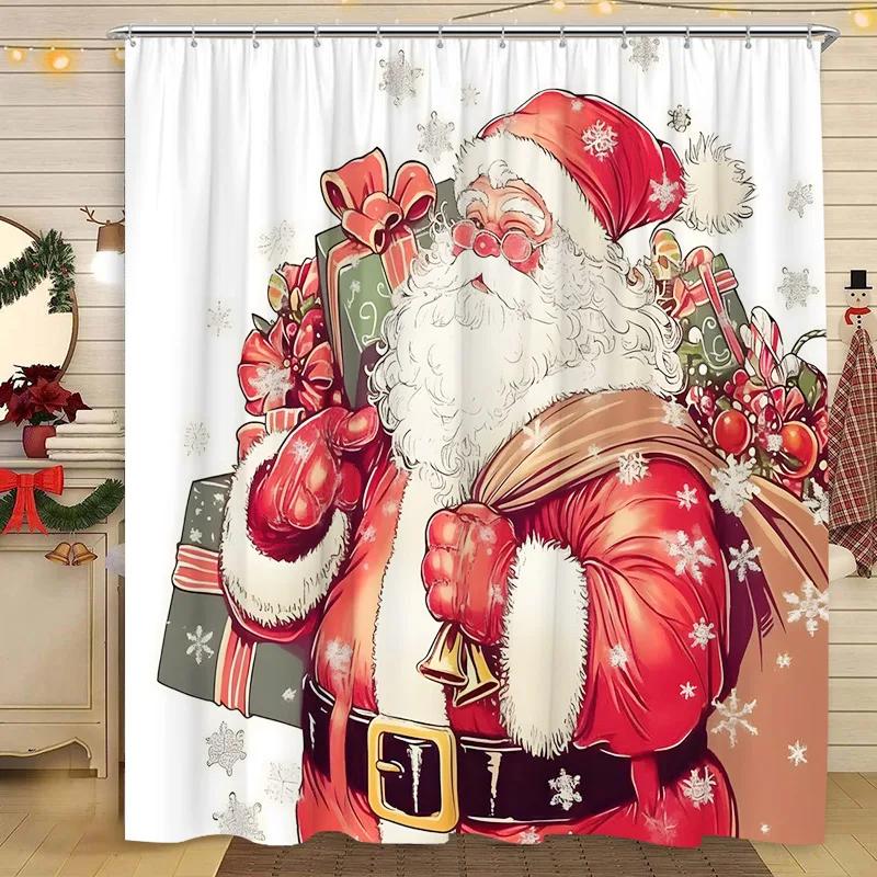 Christmas Shower Curtain Santa Claus Christmas Tree Cat Dog Winter Snowy Snowflake Home Polyester Fabric Bathroom Decor Curtai
