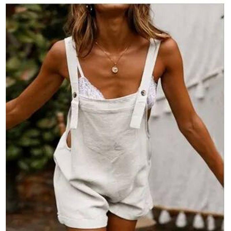 

Solid Button Casual Strap Pants for Women Solid Button Casual Overalls WHITE XXL