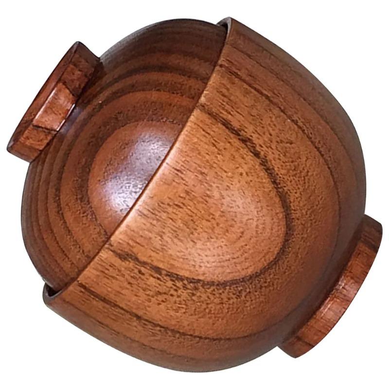 1Pc Wooden Bowl With Lid Miso Soup Bowl Child Safe Anti Scald Rice Salad Bowl Natural Wood Serving Tableware Nut For marrone