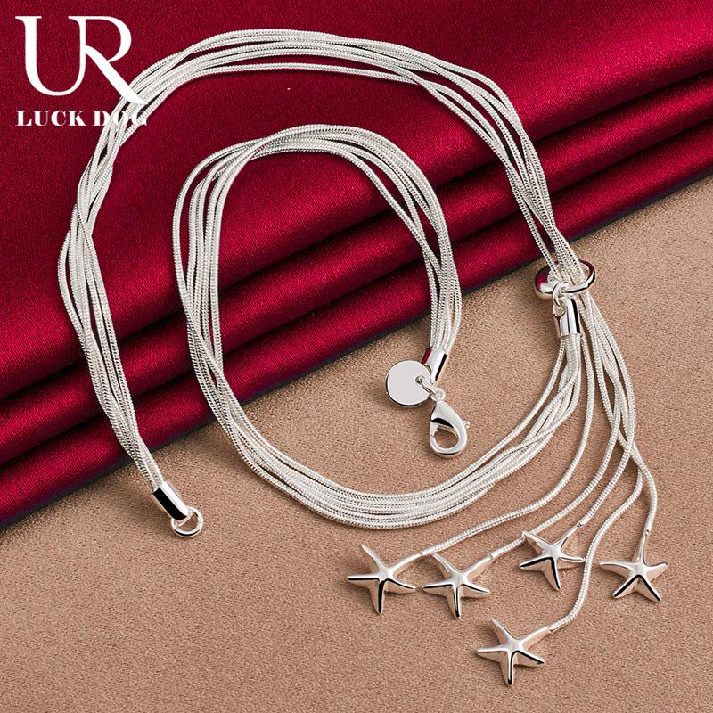 Collier étoile de mer en argent sterling 925 avec cinq chaînes serpent, bijou de mariage tendance