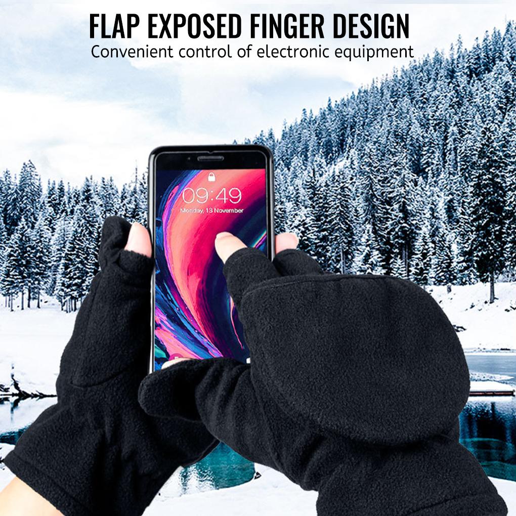 Winter Warme Halbhandschuhe Outdoor Thermo Fleece Handschuh Elastisches Armband Mann Frauen Kinder Winddichter Fäustling zum Radfahren
