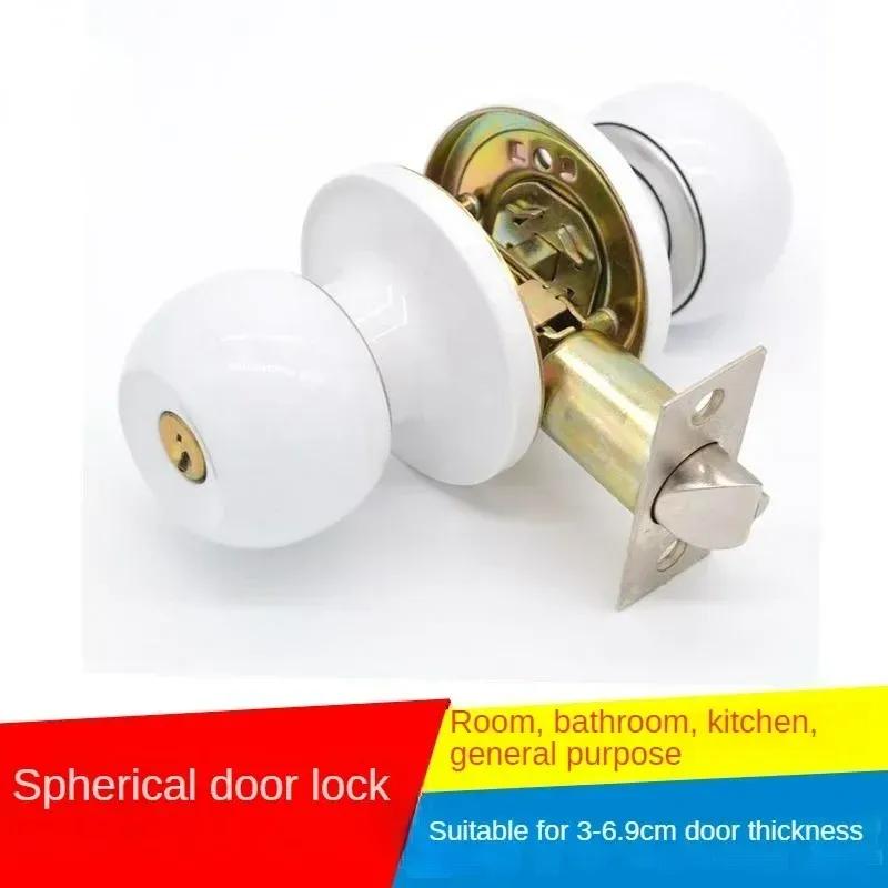 Plastic Steel Door Lock, Three Bar Spherical Lock, Bathroom Door Lock, Three Fork Lock, White Room Door Lock