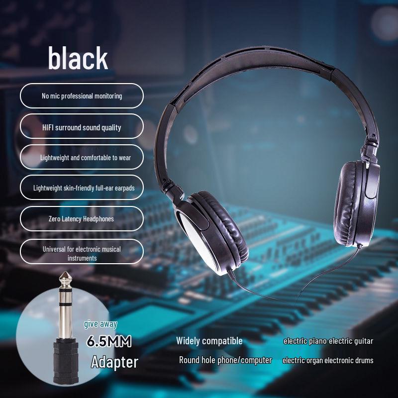 Universal Over-Ear Headphones for Electric Keyboard, Guitar, and Piano (2m-3m Cable, 6.5 To 3.5mm Adapter)