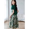 Shangjing Women's Summer Knit T-shirt & Rose Print Skirt Set