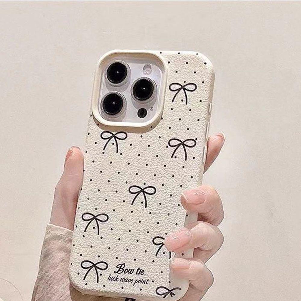 Sweet Bow for IPhone16promax for Apple 15 Leather Texture Large Hole Phone Case 14/13 Anti-fall 12