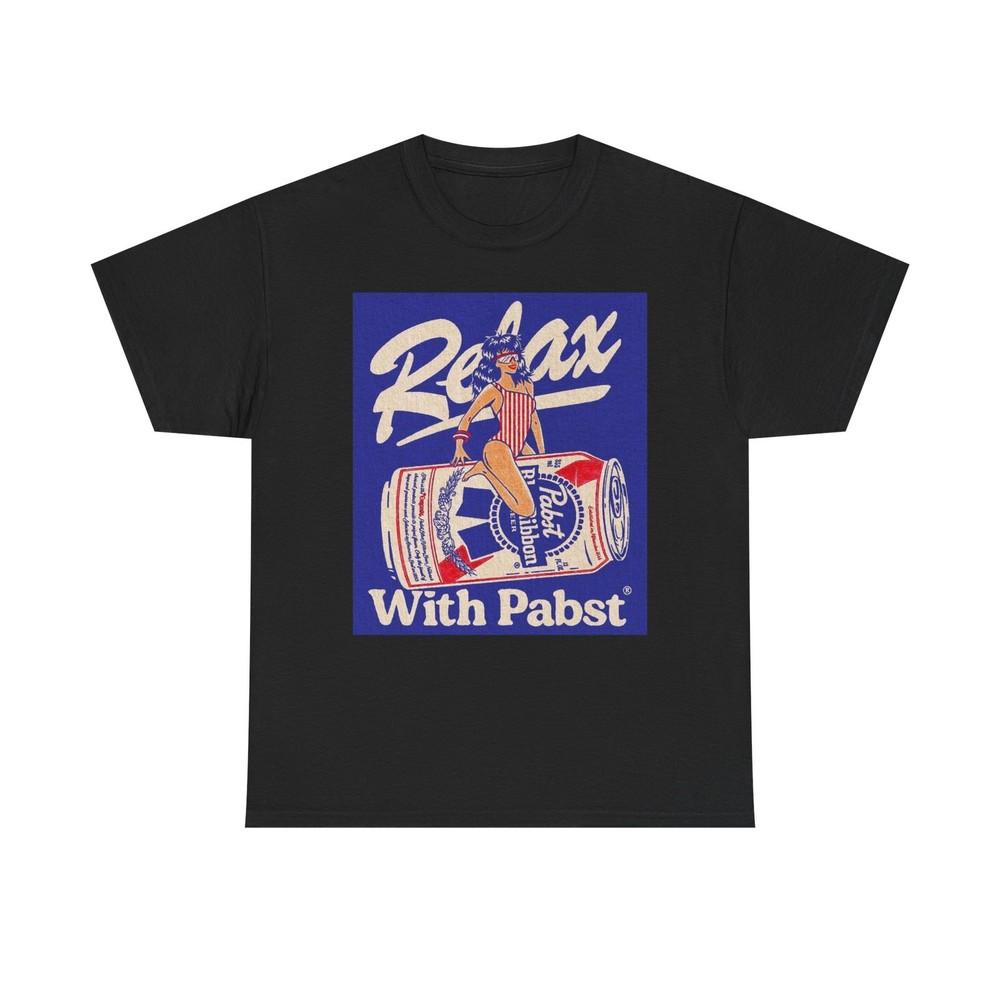 Relax With Pabst Beer Graphic T Shirt Vintage Unisex Heavy Cotton Tee Unisex T-Shirt S