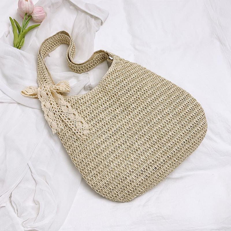 Summer Boho Woven Bag With Zipper Closure For Beach And Casual Use