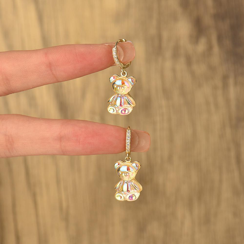 1pair Bear Drop Earrings For Men For Daily Decoration, Gift For Family And Friends, Holiday Birthday Gift For Boyfriends