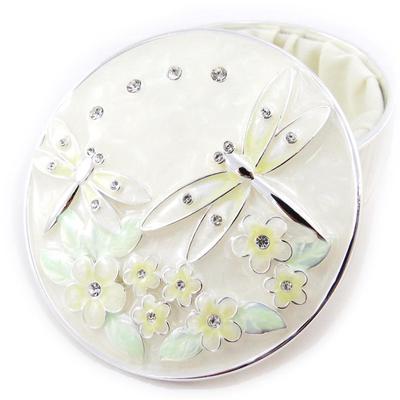 [J3288] - Pearly Yellow 'Silk Dragonfly' Jewelry Box - 7x3 Cm