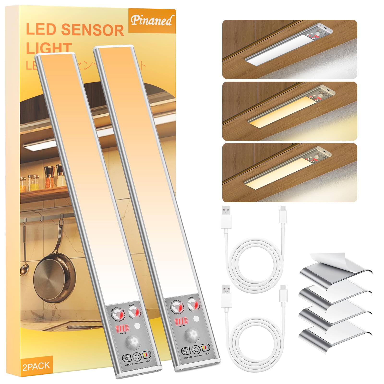 

[60 Hours of Continuous Lighting] Rechargeable Motion Sensor Light, Indoor, Ultra-Thin LED Bar Light with Magnet, Cabinet Light, Closet Light,