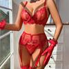 European and American sexy three-point erotic underwear, passionate pajamas, uniform seductive lace red bra set