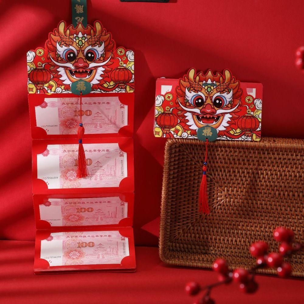 With Tassels 2024 Folding Red Envelope Hot Stamping Lucky Festival Bag New Year