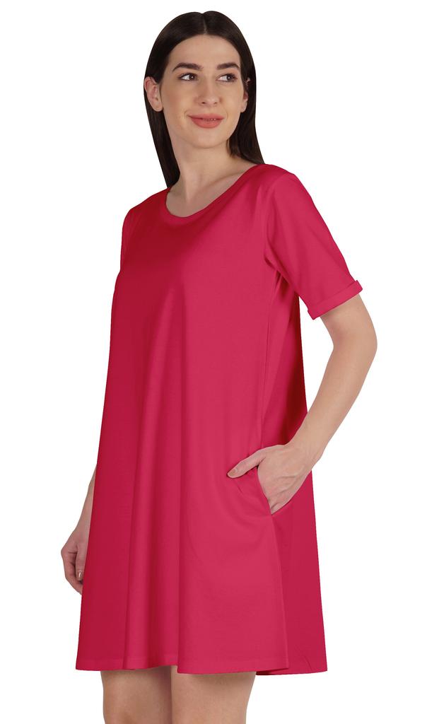 Inkmeso Vestido swing com bolsos verão algodão túnica camiseta vestido para mulheres