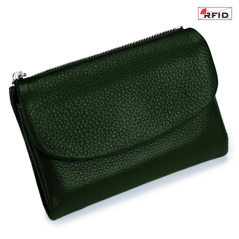 Damen-Clutch aus echtem Leder mit RFID-Schutz: Kurzes Mode-Portemonnaie mit großer Kapazität