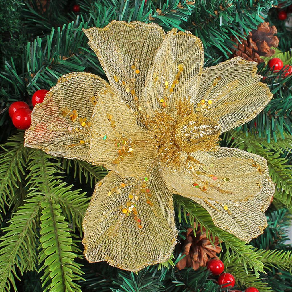 Sparkling Christmas Flower Decorations, DIY Christmas Trees, Hollow Flower Arrangement Accessories, Simulated Flower Ornaments