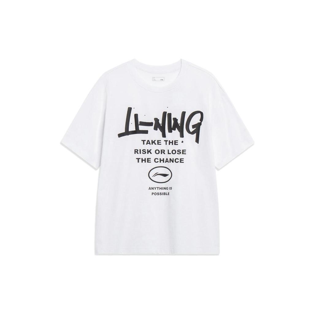 Li-Ning Fashion Series Letter Logo Print Crew Neck T-Shirt Unisex Tops White AHST553-2