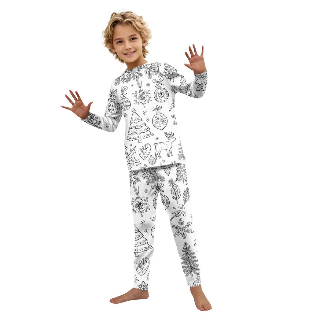 DIY Hand Painted Colorable-Parent-child Outfit - Christmas Print Round Neck Parent-child Long Sleeve Long Pants Home Clothes Suit Spring