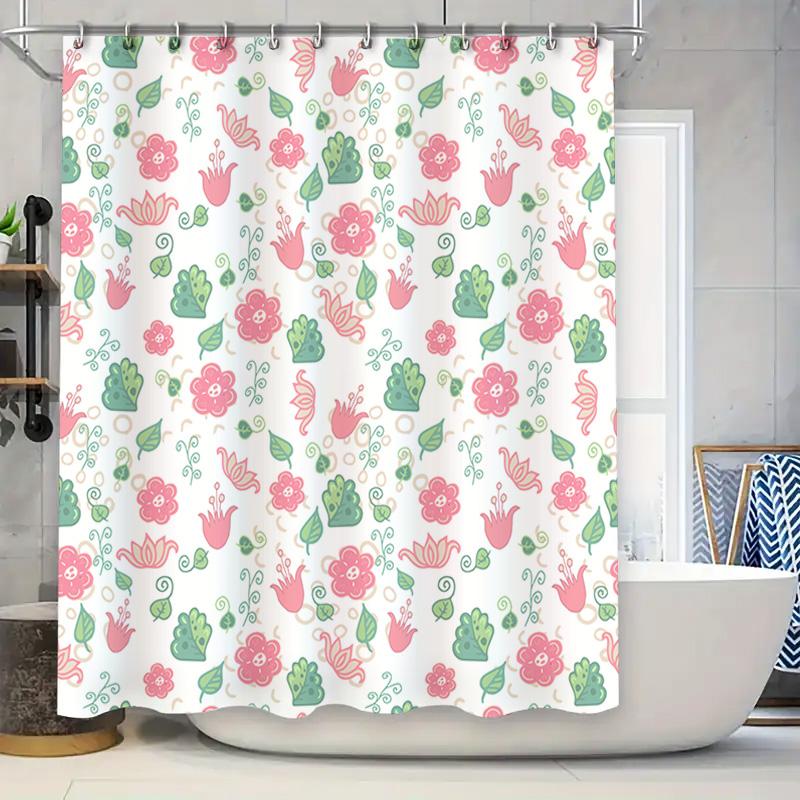 

Floral Print Shower Curtain Pink Green Flowers Pattern Polyester Fabric Decorative Bath Rug Tubs Liner For Home Bathroom Accesso W60H190(CM)-1 Pcs