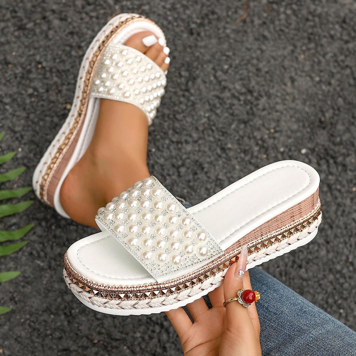 

Fashion Summer Outdoor Peep Toe Thick Bottom Women s Slippers Shoes for Women 2025 Fashion New Round Toe Pearl Casual Slippers Women 36 белый