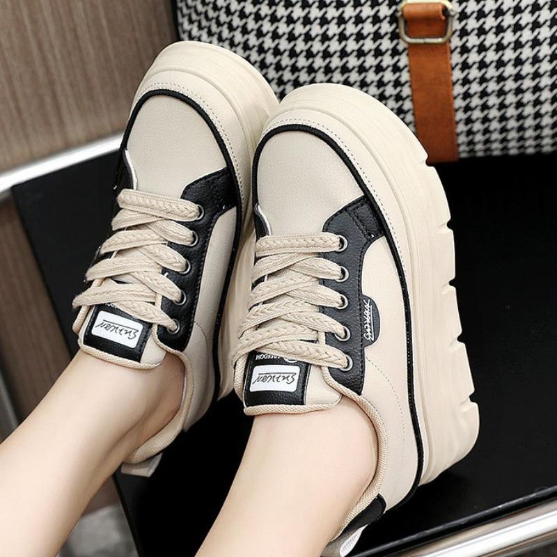 New Autumn High Rise Thick Sole Color Blocked Women's Shoes Fashionable Wear-resistant Versatile Breathable Board Shoes
