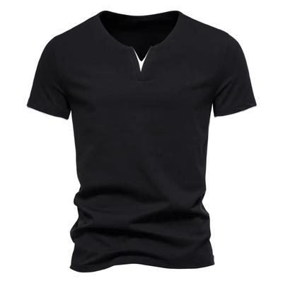 Sommer Herren Baumwoll-T-Shirt Einfarbig V-Ausschnitt Slim Fit Atmungsaktive Oberteile Lässig Gemütliche T-Shirts Klassische Herren Alltagskleidung