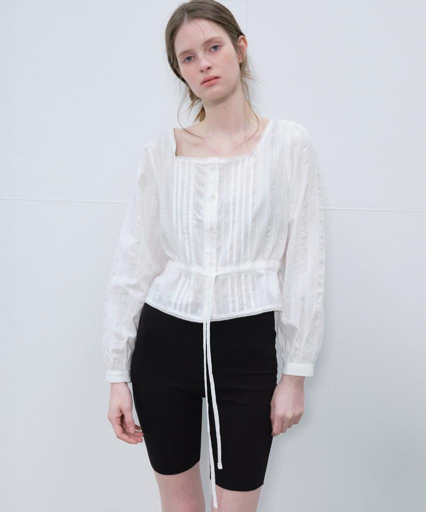 Peulibeo07 Ribbon Shirring Crop Blouse_Ivory