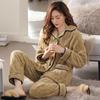 Pajamas Women'S Winter Thickened Fleece Coral Fleece Autumn And Winter Warm Flannel Women'S Winter Large Size Loungewear Set