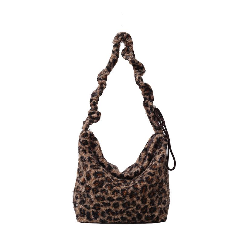 

2025 Korean Leopard Print Plaid Tote: Women s Large Casual Underarm Bag with Lazy Style Drawstring Shoulder.