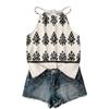 Women Sleeveless Bohemian Tank Top Geometric Print Casual Summer Beachwear Lightweight Blouse with Adjustable Straps and Back Button Closure