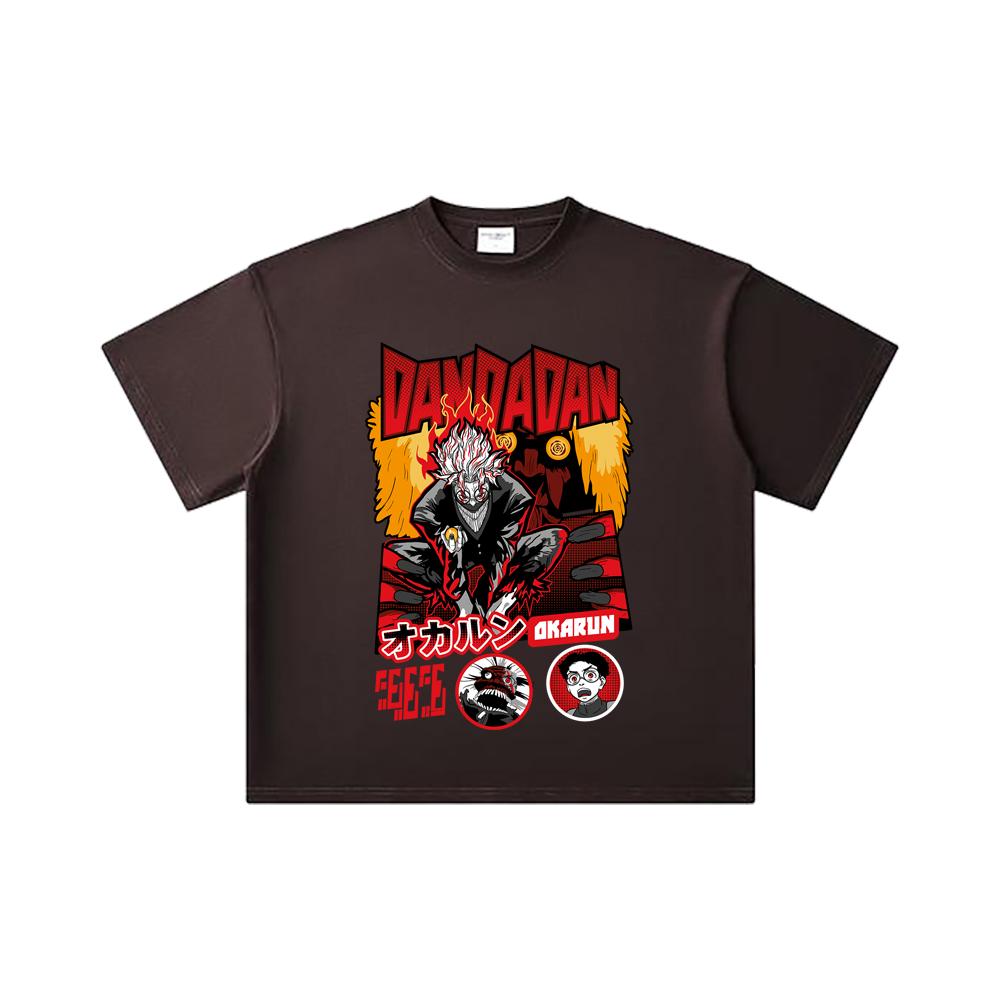 260 GSM Double Yarn 32 Count 100% Cotton Dandadan V26 Okarun Turbo Print Unisex Heavy Cotton T Shirt