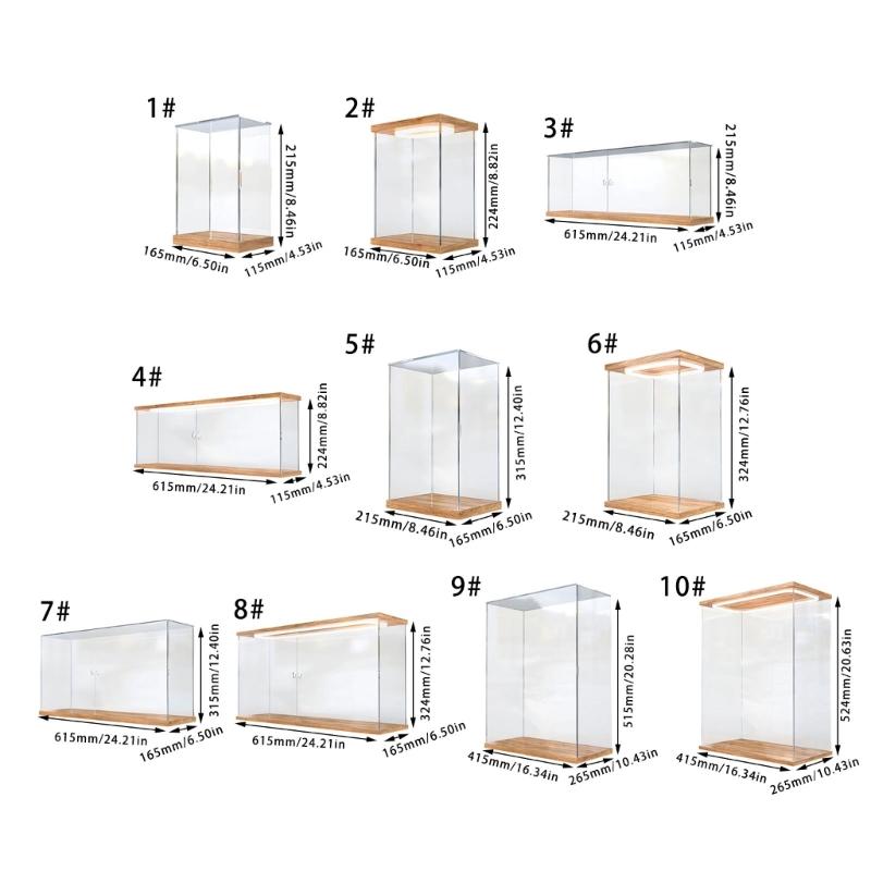 Clear Dustproof Plush Toy Organizers With Bamboos Base Acrylic Display Case For Bedroom And Study Room Storage