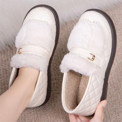 Winter Warm Platform Loafers for Women Non-Slip Flats Shoes Faux Fur Lining Walking Shoes Indoor Outdoor House Shoes Women's Fuzzy Moccasin Slippers