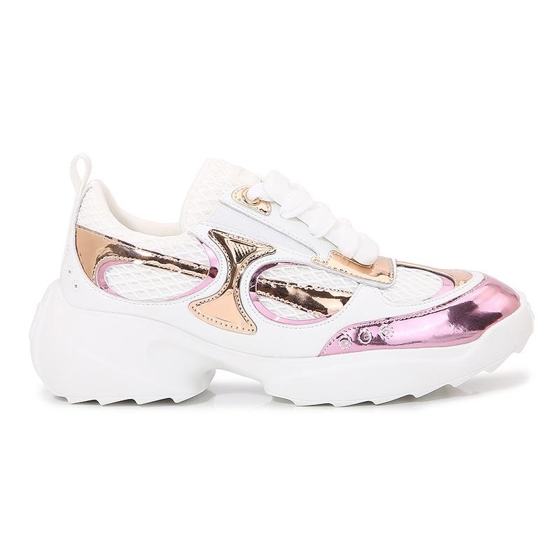 

Fashion Summer mesh sneakers women s flat platform shoes crystal buckle lace-up genuine leather luxury designer shoes 2025 34 розового золота