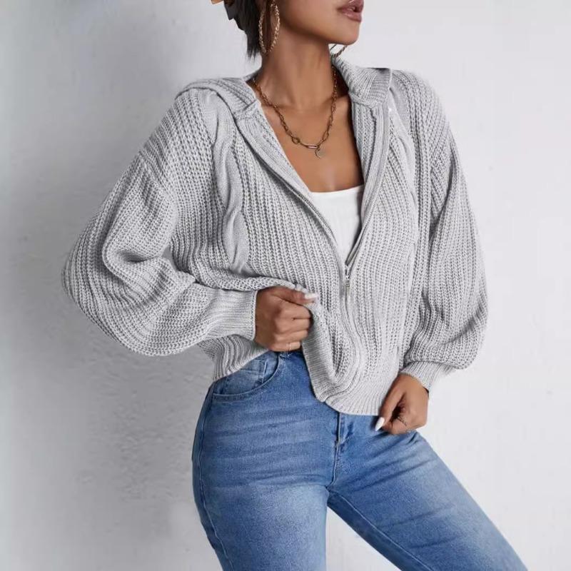 Women S Fall Winter Hooded Waffle Knit Cardigan Sweatshirt Versatile